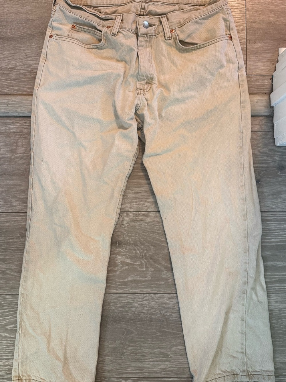 Lee Light Beige Denim Jeans with Brown Leather Patch